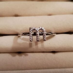 Diamonique Silver 'm' Initial Ring